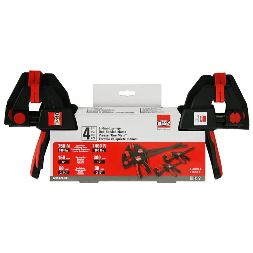Bessey EZM-EZL-SET One-Handed Clamp 4 Piece Set  2 x 6 & 2 x 12