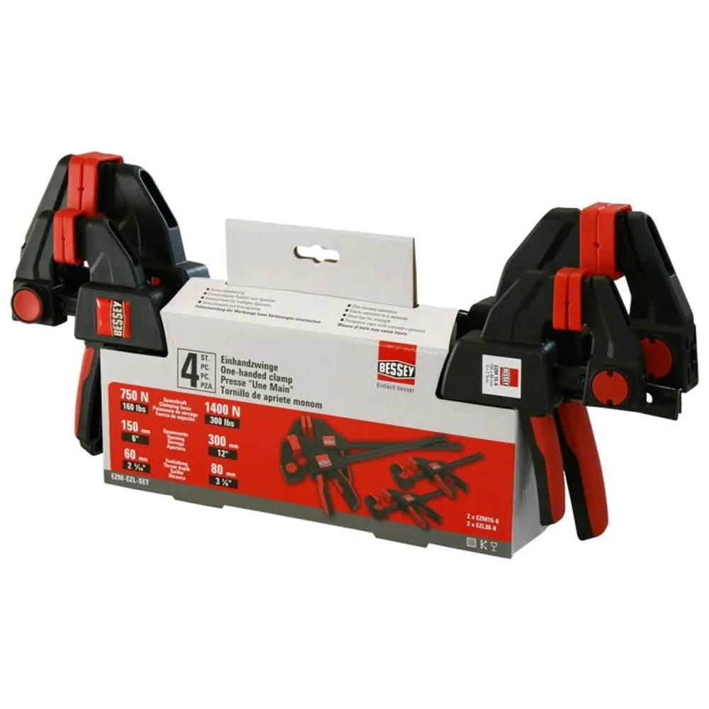 Bessey EZM-EZL-SET One-Handed Clamp 4 Piece Set  2 x 6 & 2 x 12