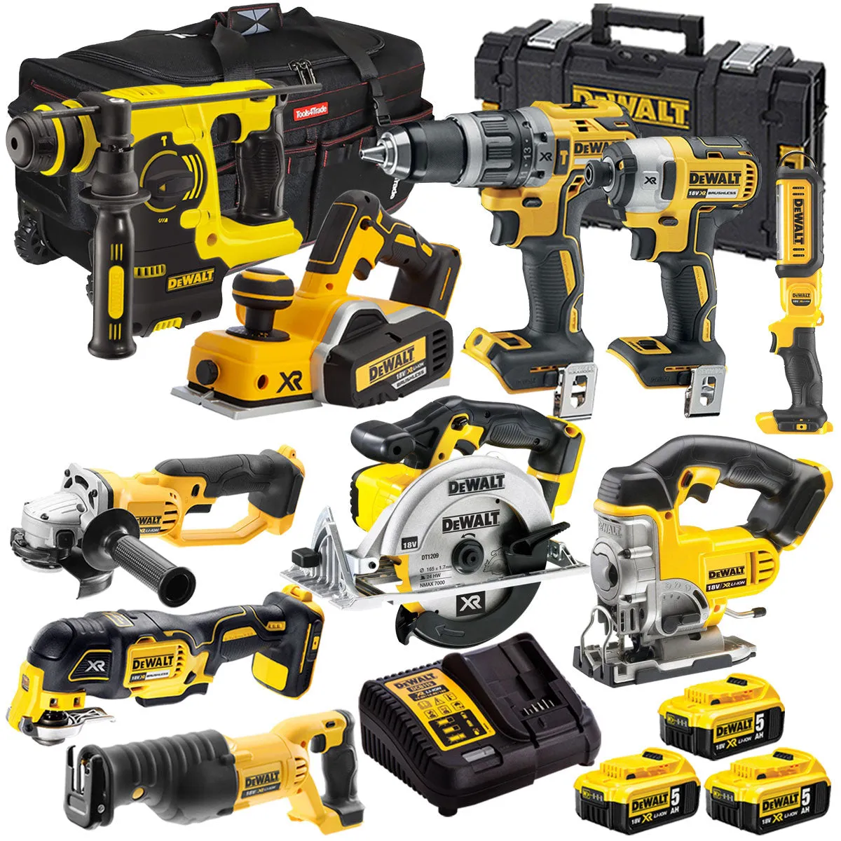 Dewalt 18V 10 Piece Cordless Tool Kit with 3 x 5.0Ah Battery & Charger T4TKIT-1162