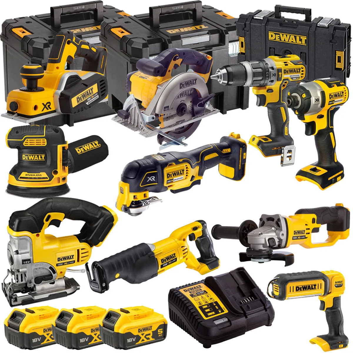 Dewalt 18V 10 Piece Power Tool Kit with 3 x 5.0Ah Battery & Charger T4TKIT-5426