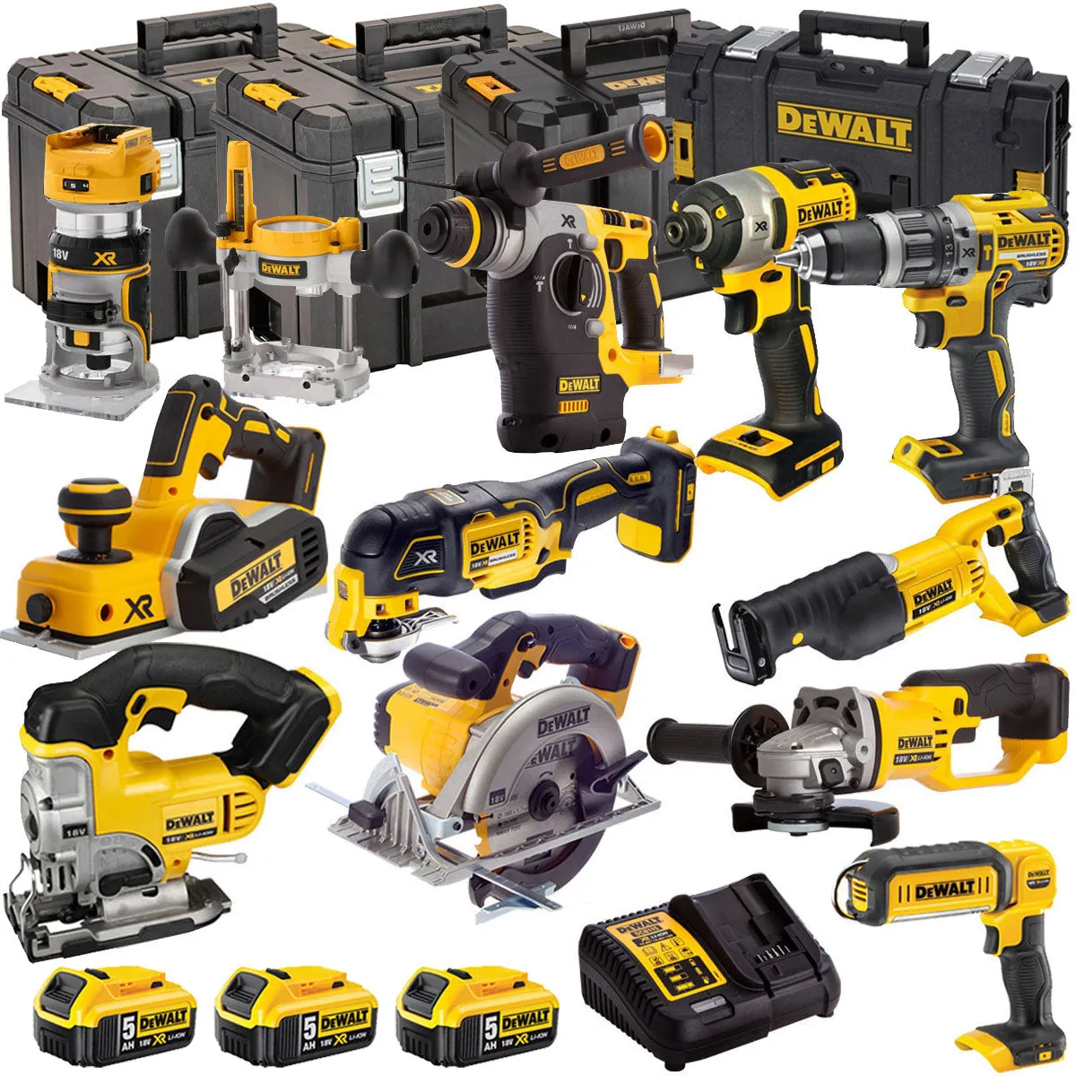 Dewalt 18V 11 Piece Power Tool Kit with 3 x 5.0Ah Batteries T4TKIT-5300