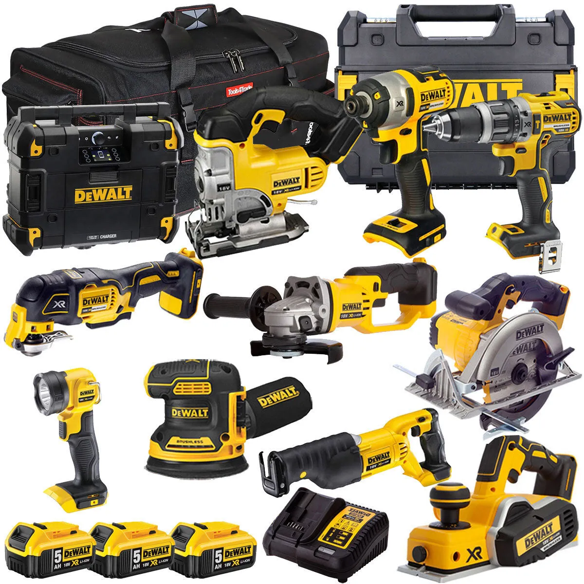 Dewalt 18V 11 Piece Power Tool Kit with 3 x 5.0Ah Battery & Charger T4TKIT-8148