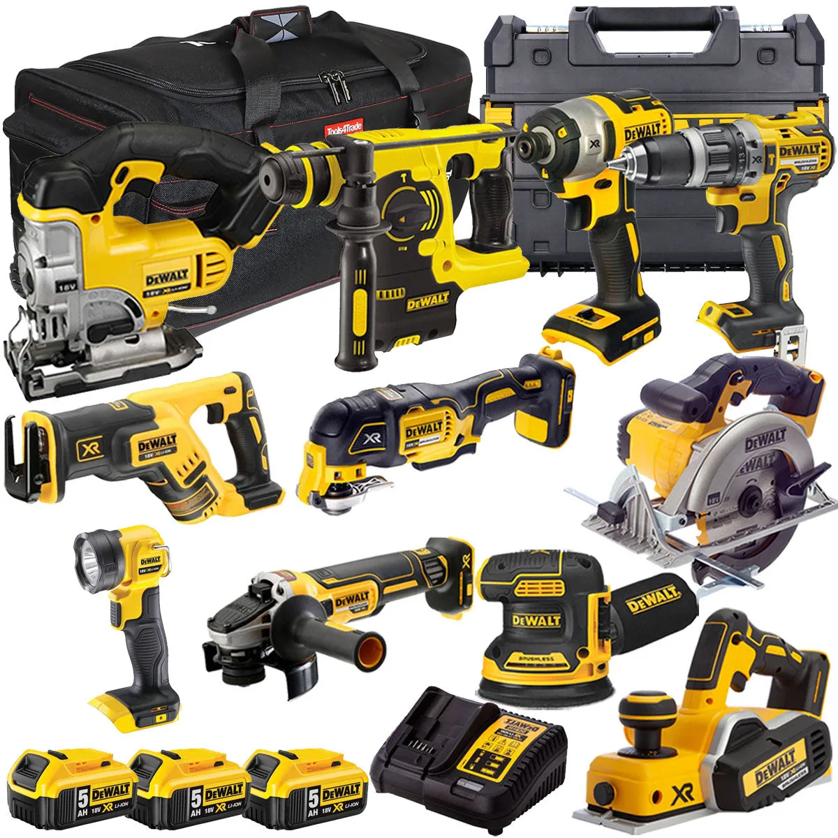 Dewalt 18V 11 Piece Power Tool Kit with 3 x 5.0Ah Battery & Charger T4TKIT-9613