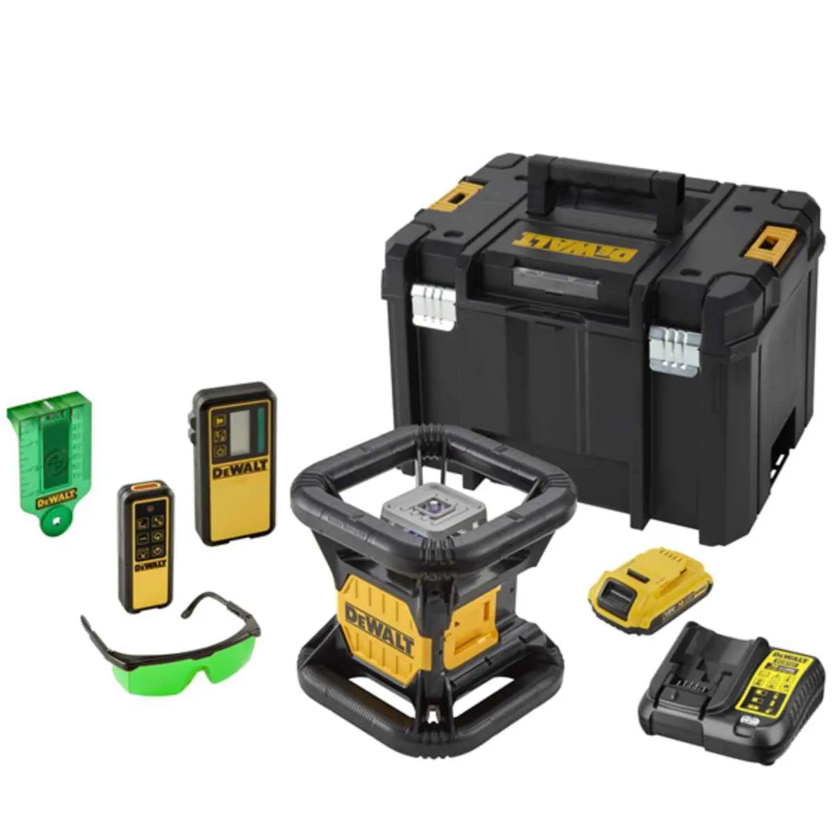 Dewalt DCE079D1G 18V Green Rotary Laser Detector Kit with 1 x 2.0Ah Battery Charger & Deep Toolbox