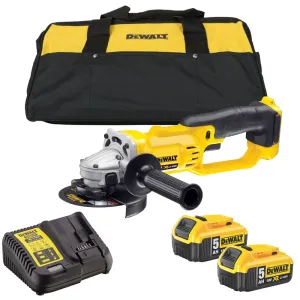 Dewalt DCG412P2B 18V XR 125mm Angle Grinder Kit 2 x 5.0Ah Battery Charger & Bag