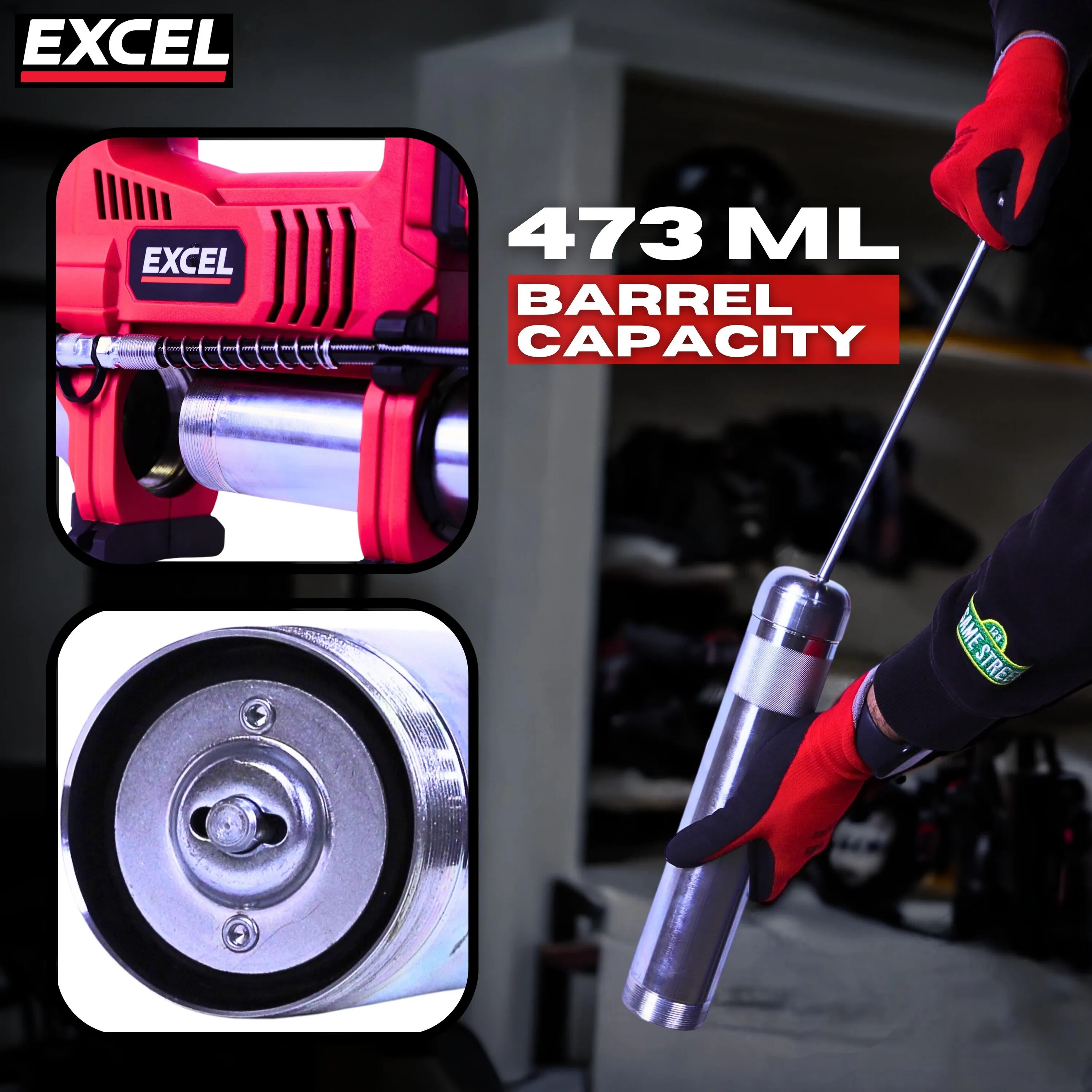 Excel 18V Cordless Grease Gun with 1 x 2.0Ah Battery Charger & Bag