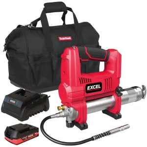 Excel 18V Cordless Grease Gun with 1 x 2.0Ah Battery Charger & Bag