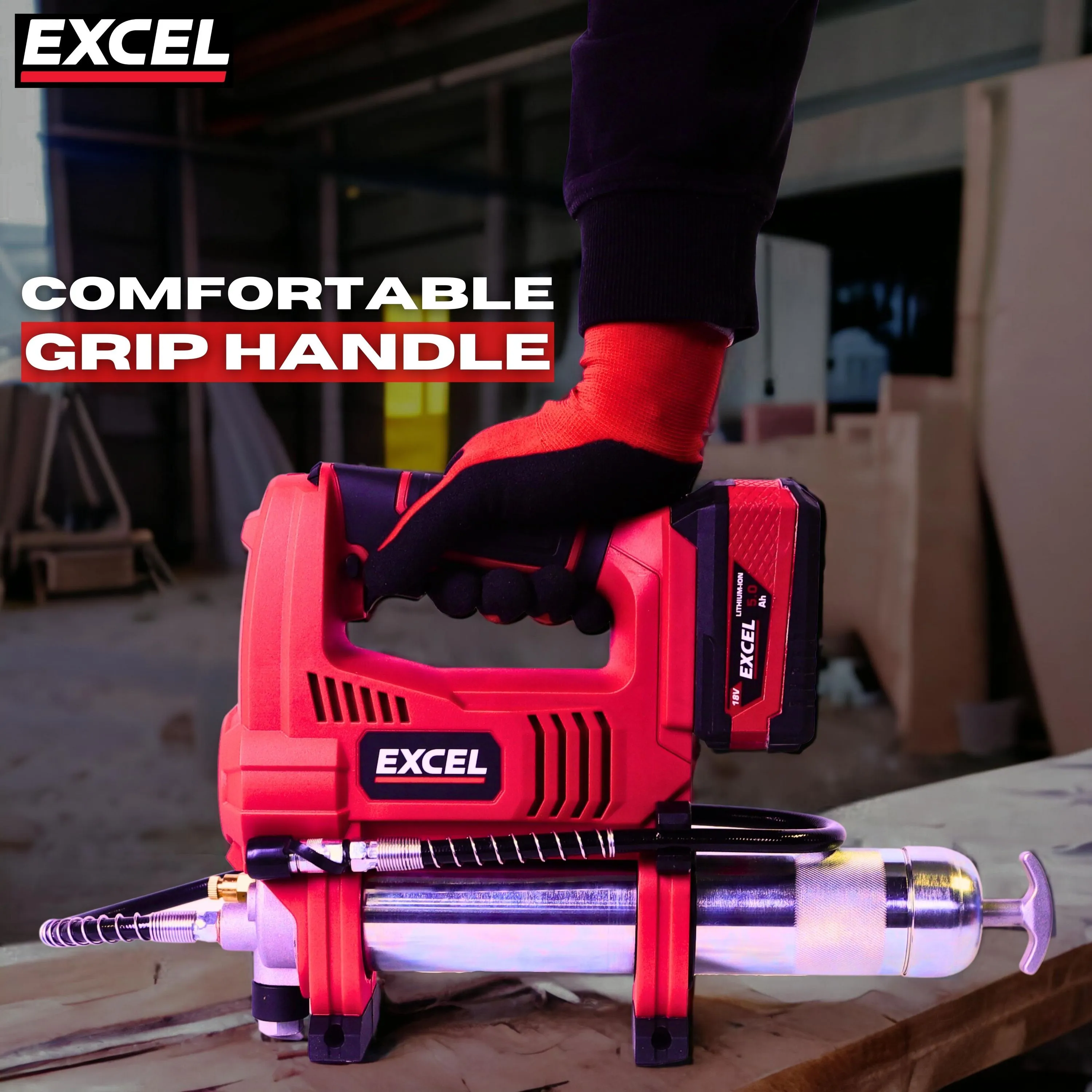 Excel 18V Cordless Grease Gun with 1 x 4.0Ah Battery & Charger