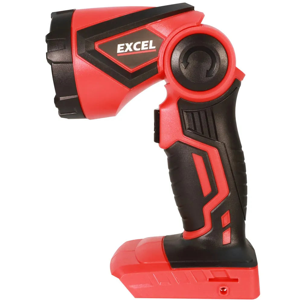 Excel 18V Cordless LED Flashlight Torch with 1 x 2.0Ah Battery Charger & 18 Bag