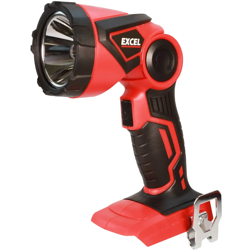 Excel 18V Cordless LED Flashlight Torch with 1 x 2.0Ah Battery Charger & 18 Bag