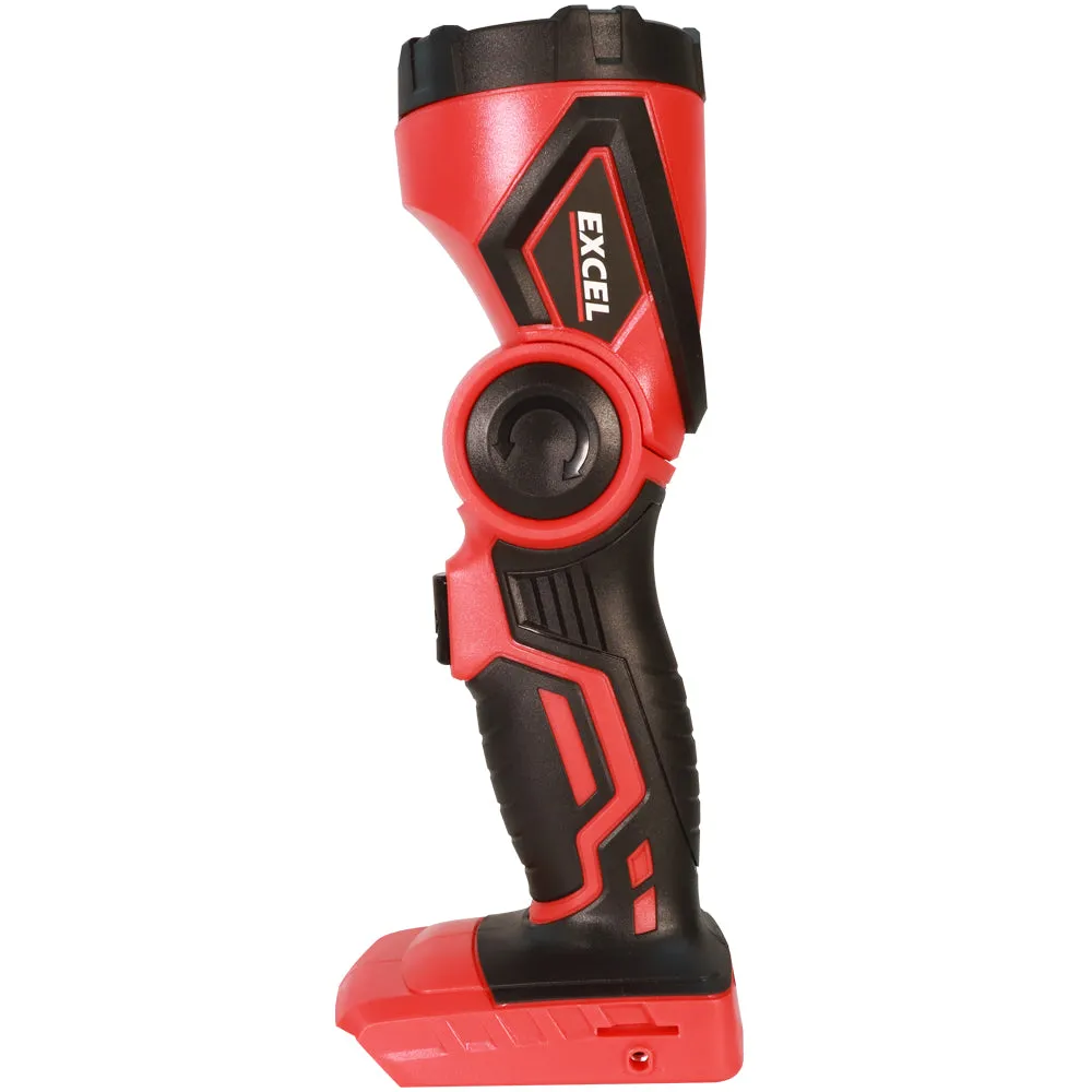 Excel 18V Cordless LED Flashlight Torch with 1 x 2.0Ah Battery Charger & 18 Bag