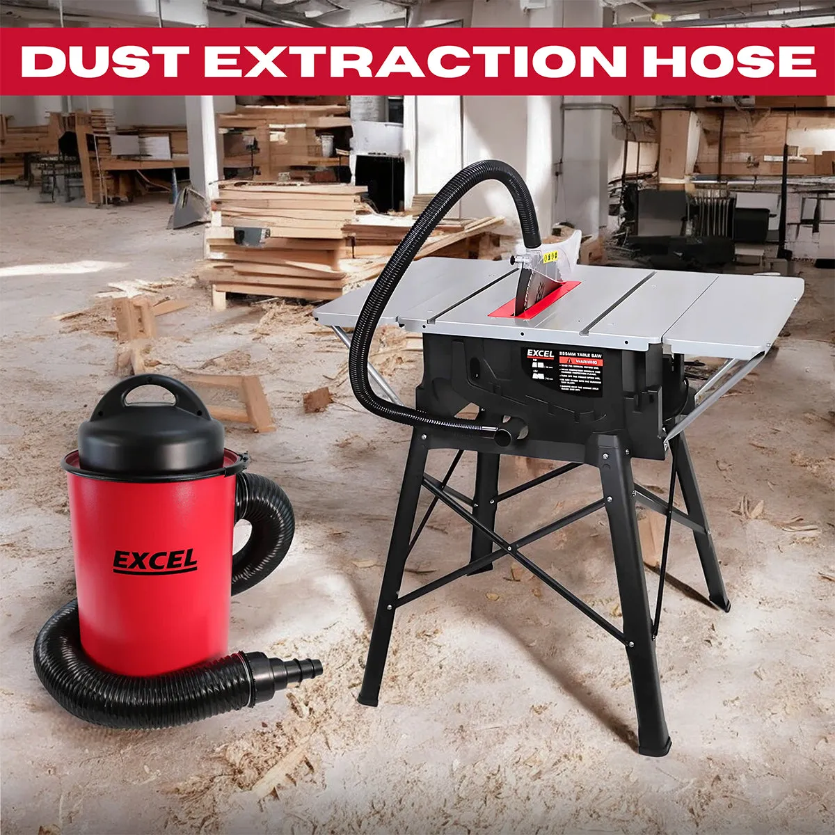 Excel 255mm (10-Inch) Table Saw - 240V/1800W with Leg Stand. Side Extensions. and Precision Blade