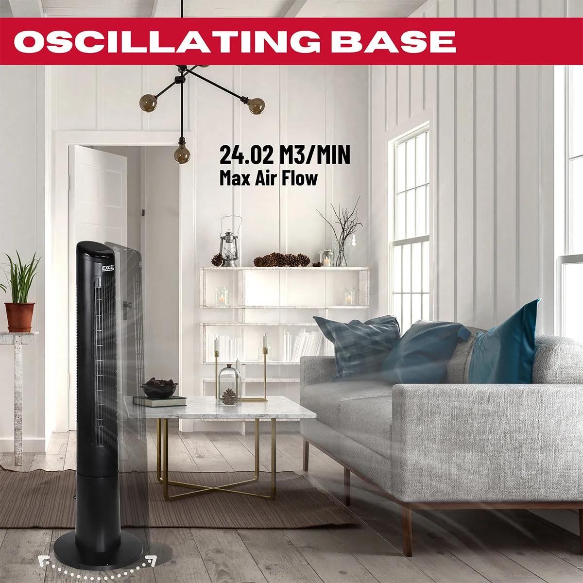 Excel 40 Tower Fan with Touch Enabled Controls and Remote Control - Black
