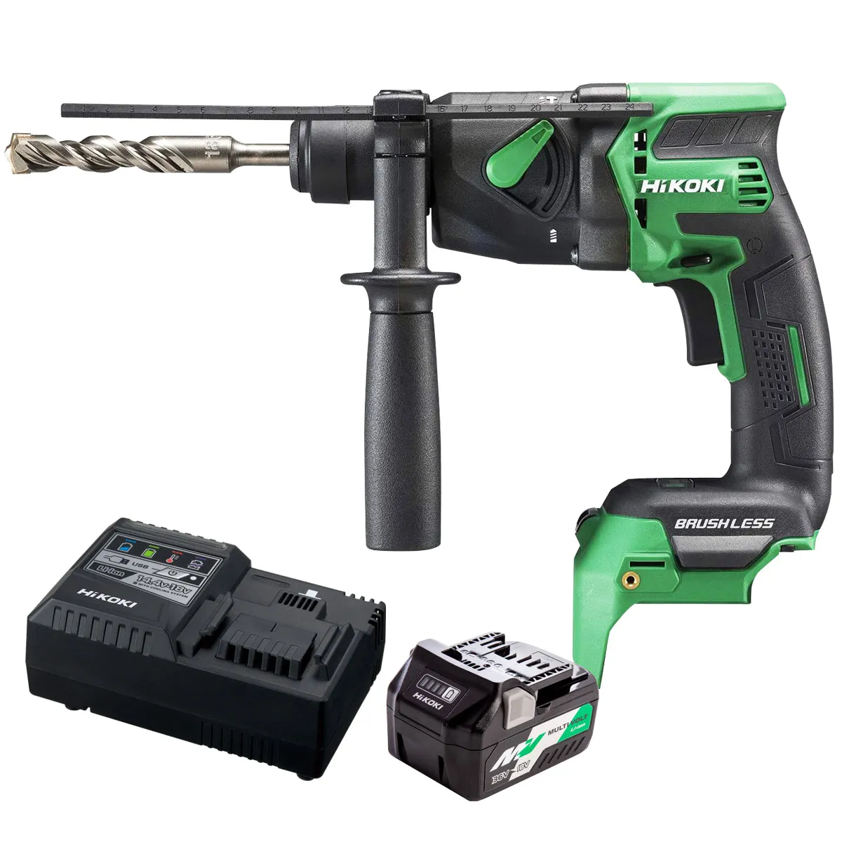Hikoki DH18DPBJ4Z 18V Brushless SDS  Rotary Hammer Drill with 1 x 2.5Ah/5.0Ah Battery & Charger