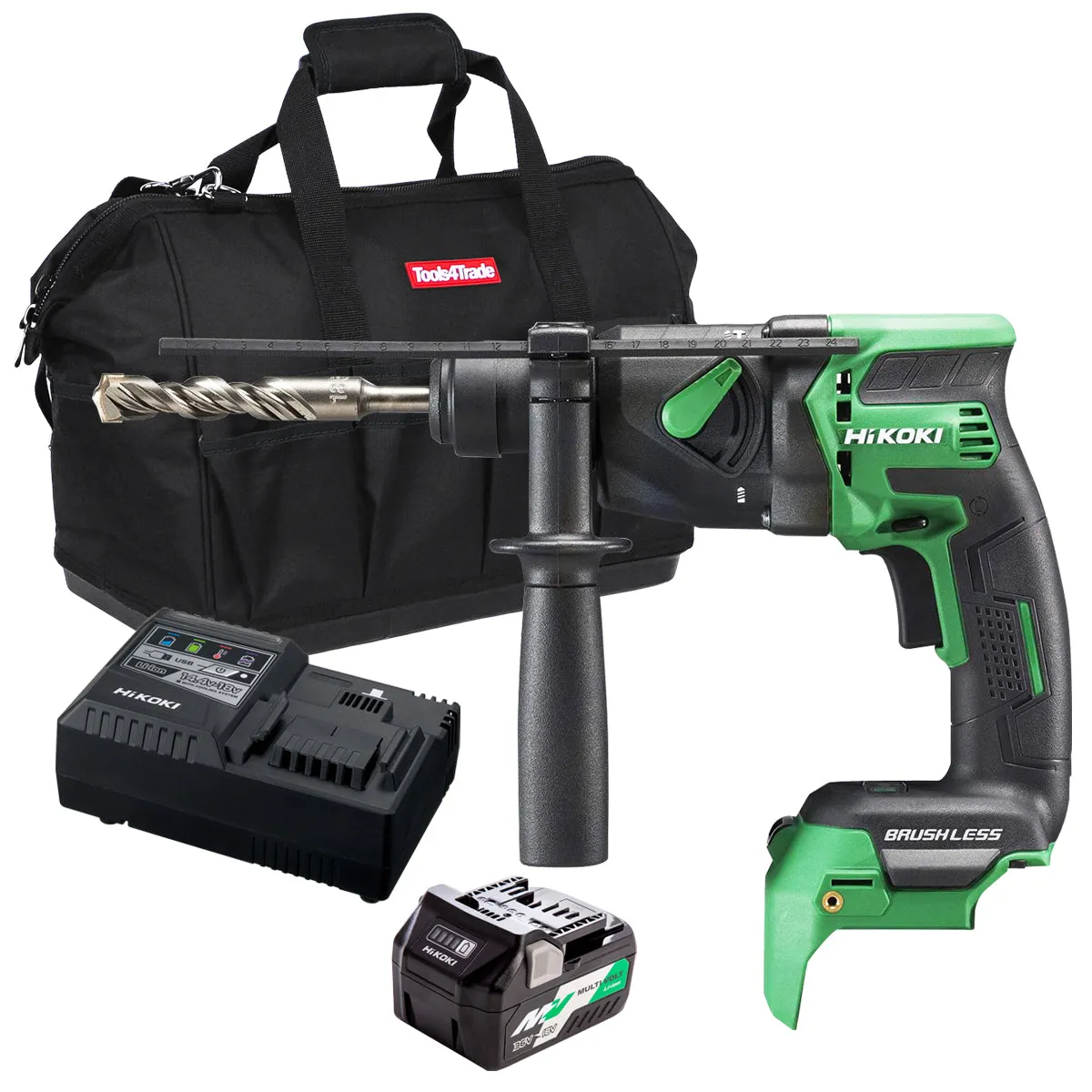 Hikoki DH18DPBJ4Z 18V Brushless SDS  Rotary Hammer Drill with 1 x 2.5Ah/5.0Ah Battery Charger & Bag