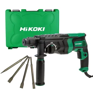 HiKOKI DH26PX2 830W SDS  Rotary Hammer Drill 240V with 4 Piece Chisel Set