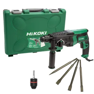 HiKOKI DH26PX2 SDS  Rotary Hammer Drill 240v with Chisel Set and Keyless Chuck