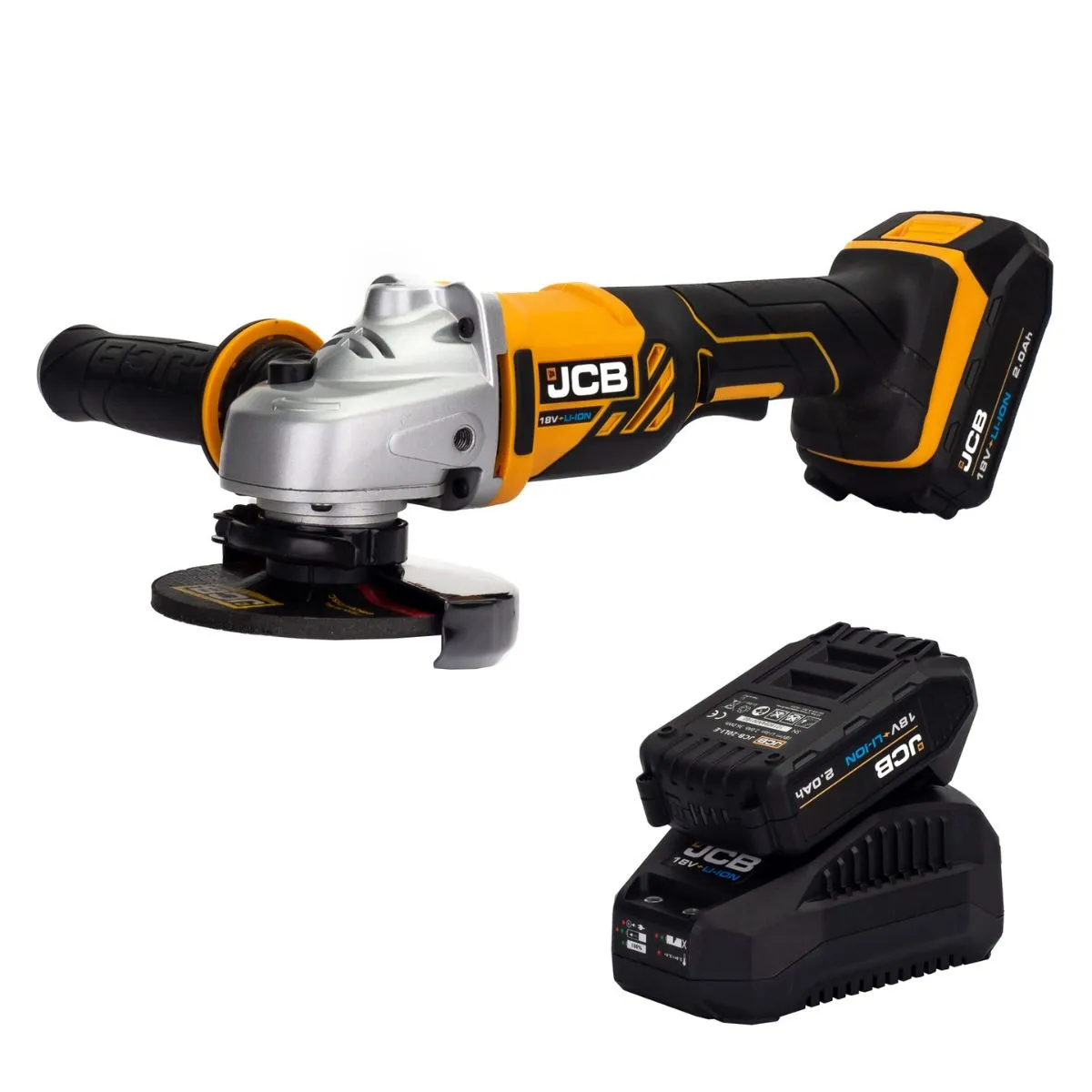 JCB 18AG-2-V2 18V Angle Grinder with 2x2.0Ah Batteries & charger