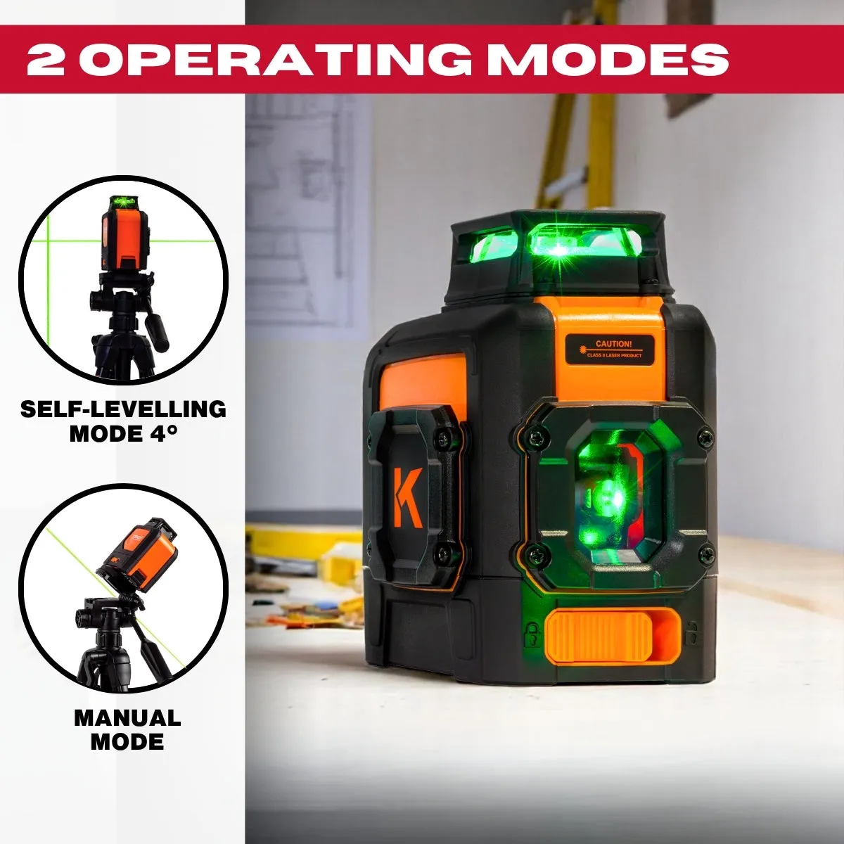 Kendo 25m Self-Levelling Laser Level 360 Bracket with Adjustable Tripod & Carry Bag