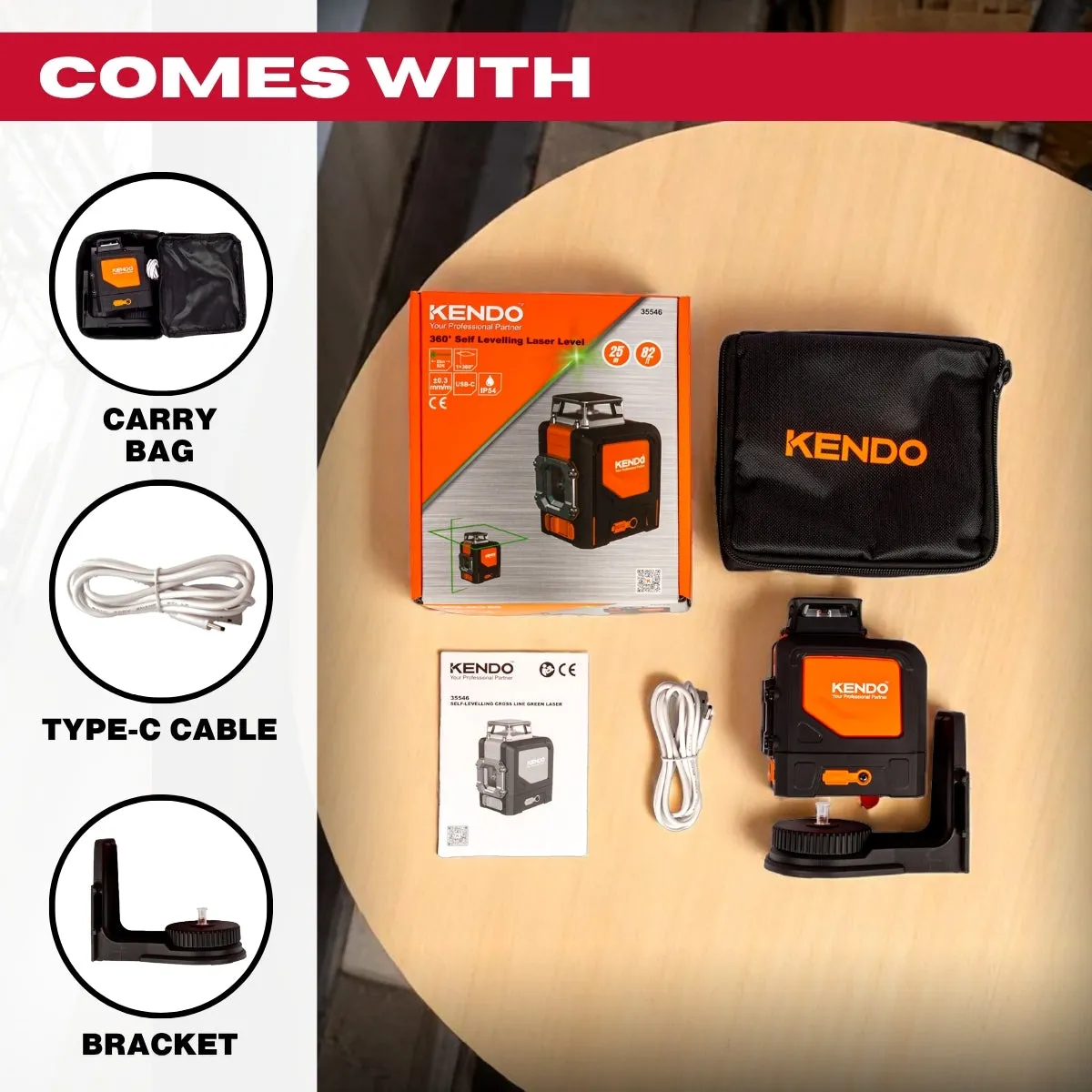 Kendo 25m Self-Levelling Laser Level with 360 Bracket