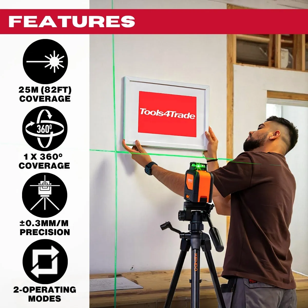 Kendo 25m Self-Levelling Laser Level with 360 Bracket