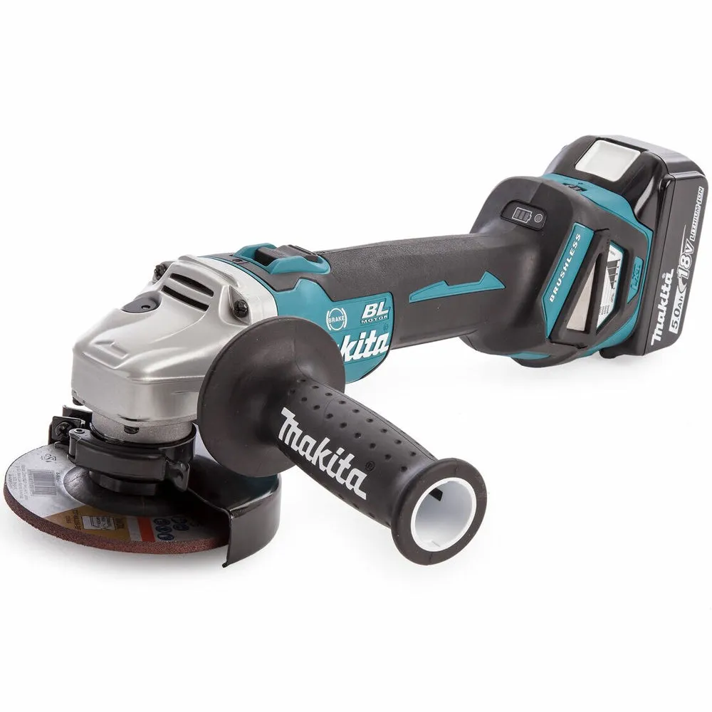 Makita DGA463Z 18V Brushless 115mm Angle Grinder with 1 x 5.0Ah Battery Charger & 18 Bag
