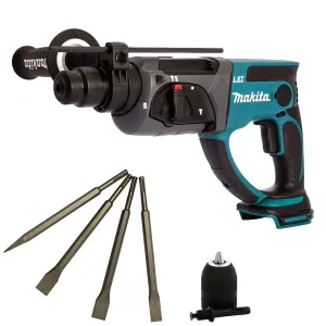 Makita DHR202Z 18V SDS  Rotary Hammer with 4 Piece Chisel Set   Keyless Chuck
