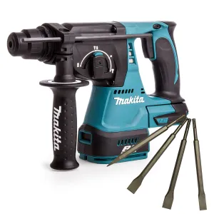 Makita DHR242Z 18V SDS  Brushless 24mm Rotary Hammer Drill & 4 Piece Chisel Set