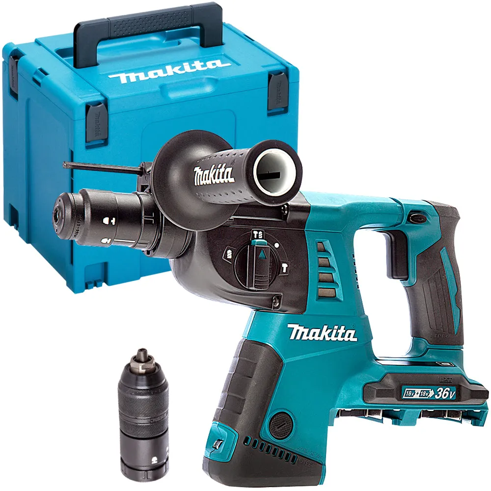 Makita DHR264ZJ 36V LXT SDS  Rotary Hammer Drill With 4 Piece Chisel Set   Keyless Chuck