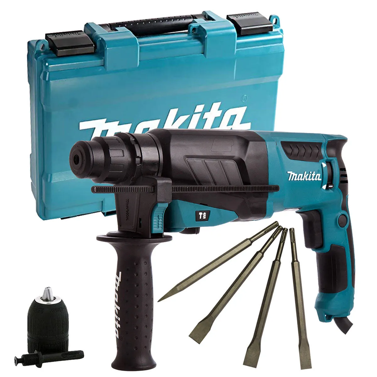 Makita HR2630/1 SDS  Rotary Hammer Drill 110V & 4 Piece Chisel Set   Keyless Chuck