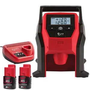 Milwaukee M12BI-0 M12 12V Sub Compact Inflator with 2 x 2.0Ah Batteries & Charger
