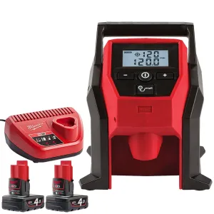 Milwaukee M12BI-0 M12 12V Sub Compact Inflator with 2 x 4.0Ah Batteries & Charger