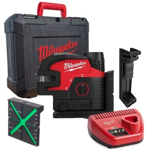 Milwaukee M12CLL4P-201C 12V 4 Points Green Cross Line Laser with 1 x 2.0Ah Battery. Charger & Case