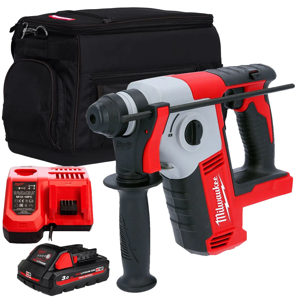 Milwaukee M18 BH-0 18V SDS  2 Mode Hammer Drill with 1 x 3.0Ah Battery Charger & Bag