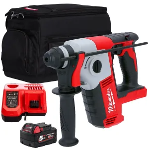 Milwaukee M18 BH-0 18V SDS 2 Mode Hammer Drill with 1 x 5.0Ah Battery Charger & Bag