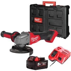 Milwaukee M18FSAG115X-0 18V Fuel Brushless Angle Grinder with 1 x 5.0Ah Battery Charger & Case