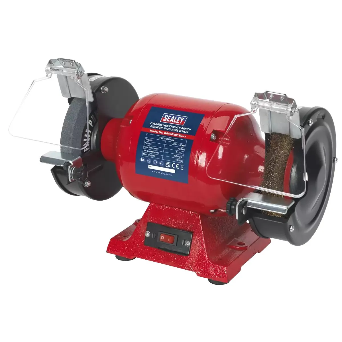 Sealey BG150XW/99 150mm Heavy-Duty Bench Grinder with Wire Wheel 230V/450W